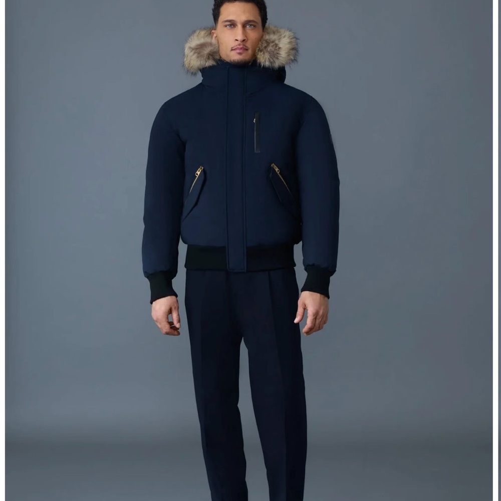 Mackage Dark Blue Puffer Jacket with Fur Hood